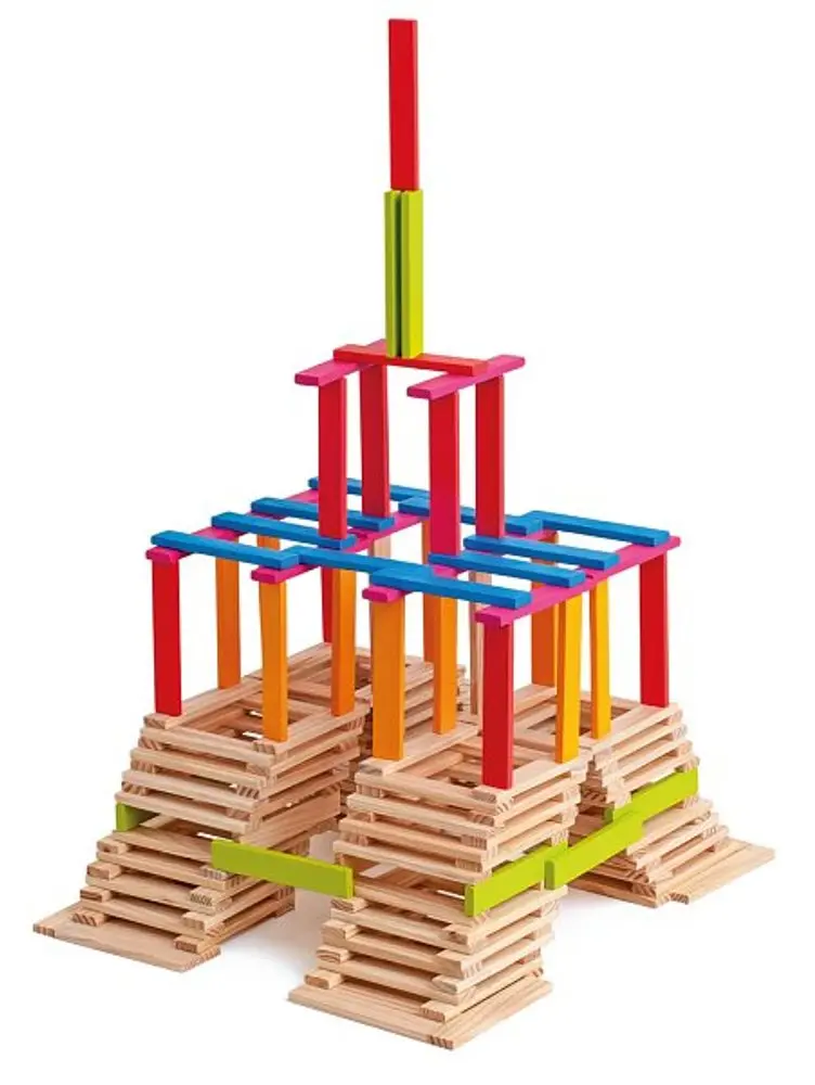 WOODY Stavebnice v kyblíku přírodní/barevná - Emma, 200ks
