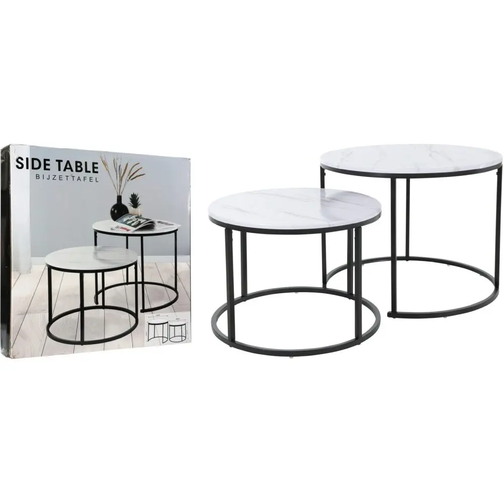 H & S COLLECTION Odkládací stolek kulatý sada 2 ks 60 / 50 cm bílá KO-MB9000020