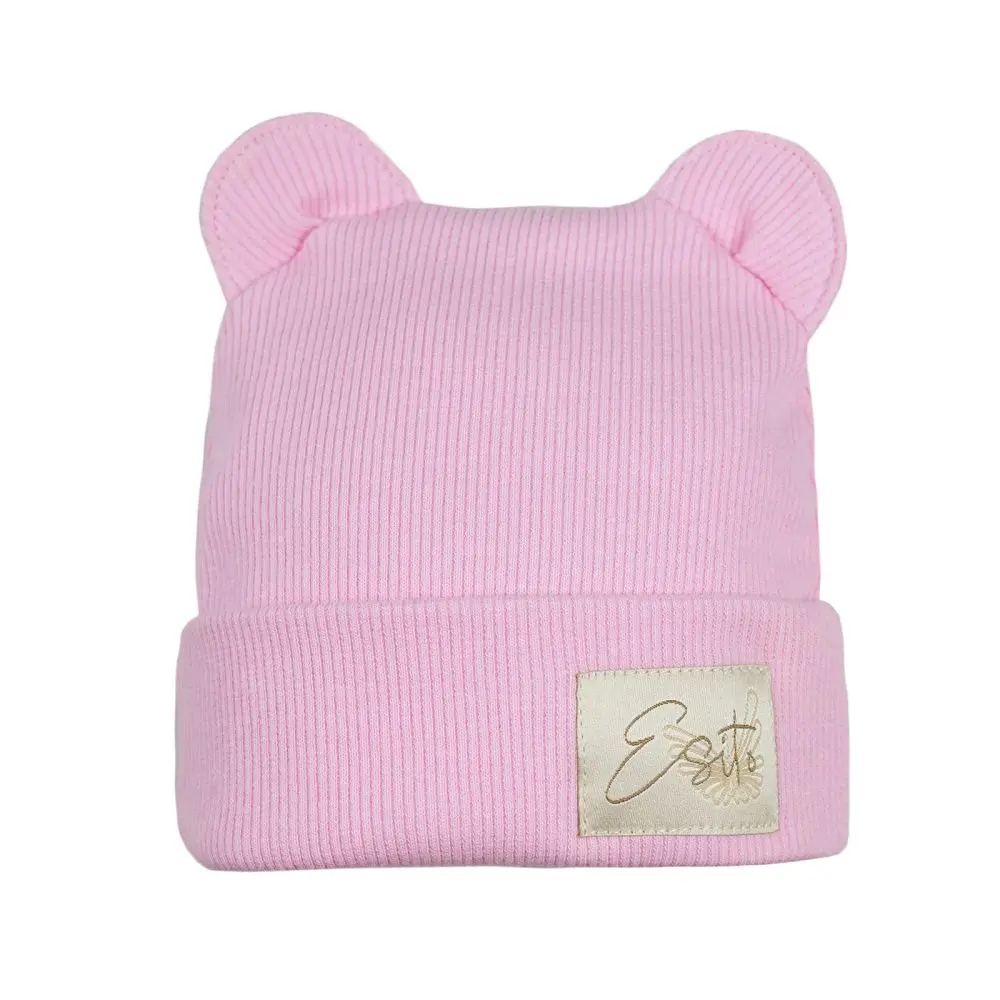 ESITO Zimní žebrovaná čepice s oušky Color Pink