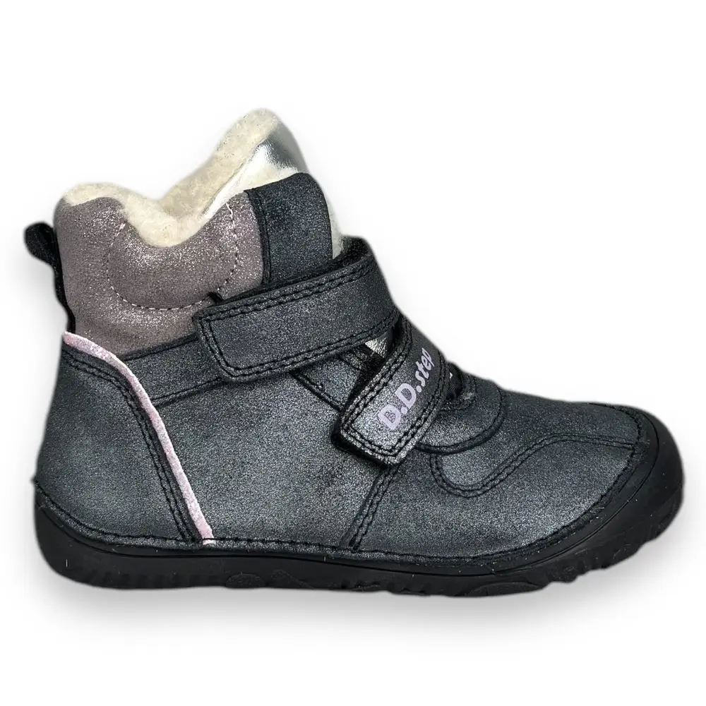 DDstep dětské zimní barefoot boty - Třpytivé černé - 28