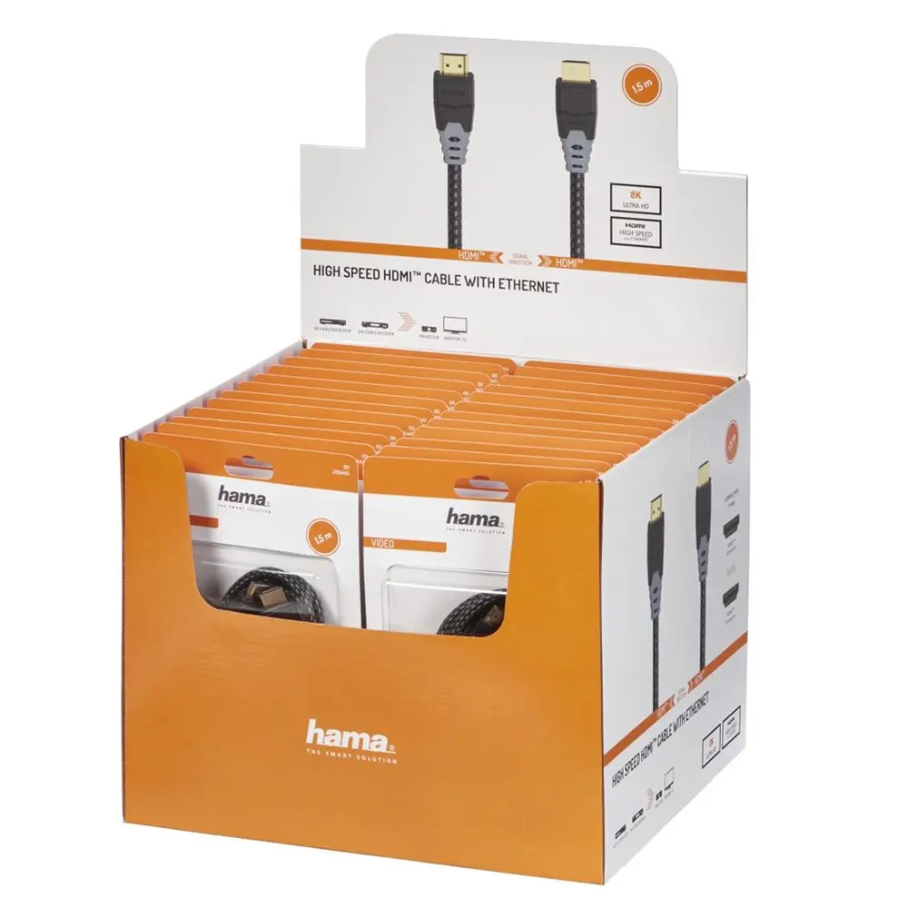 Hama HDMI kabel 8K, 1,5 m, pozlacený, opletený, blistr/displej