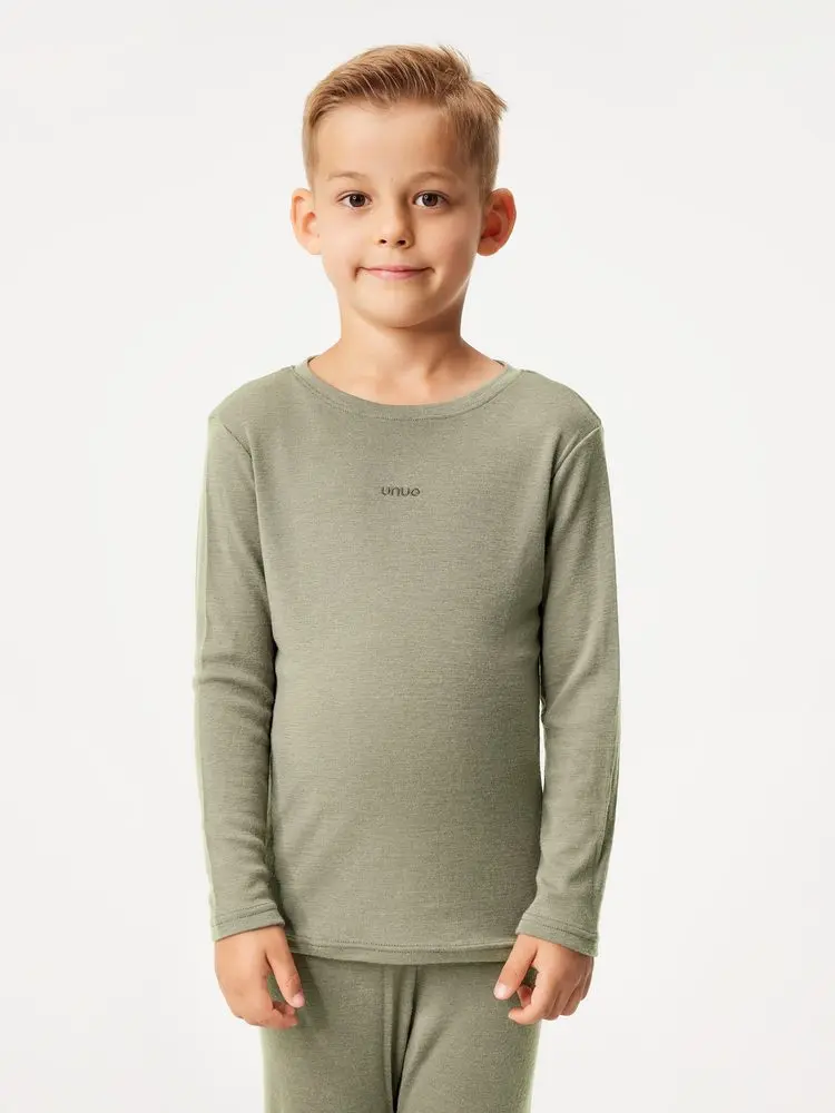 Dětské merino triko s dlouhým rukávem, Khaki