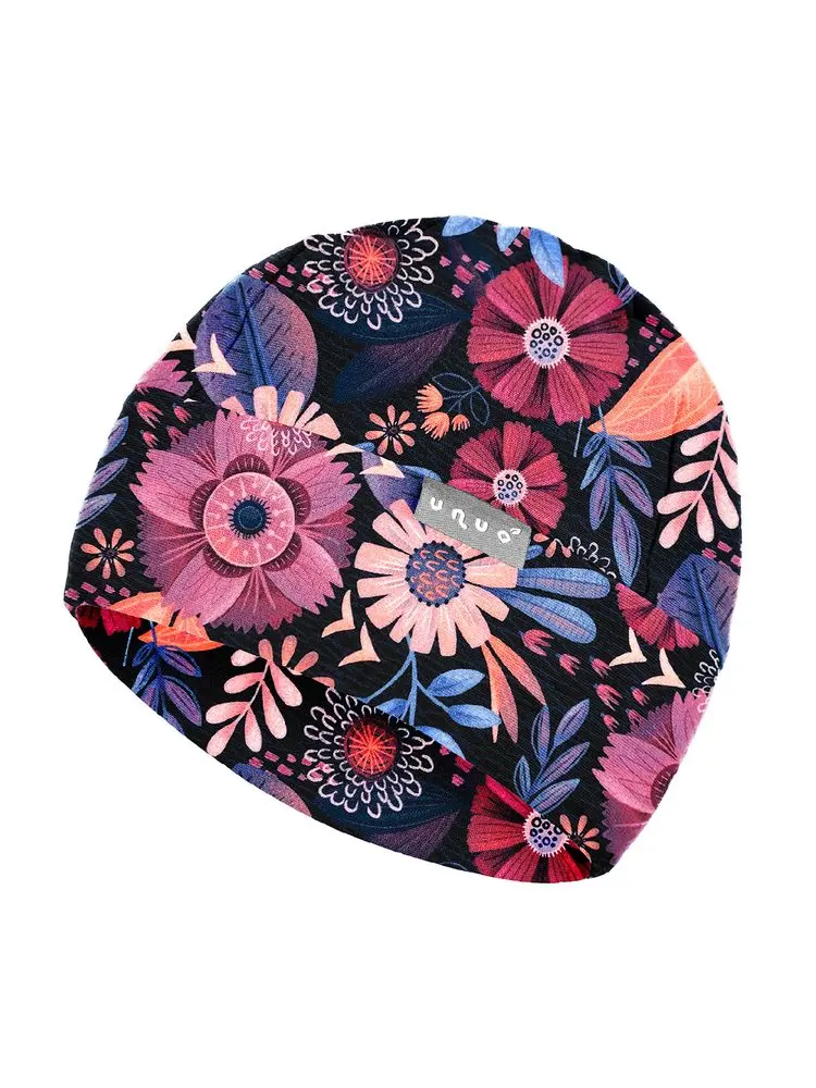 Unuo, Dětská čepice fleecová Sport, Kouzelné květiny - S (45-48 cm) - 1-3 roky