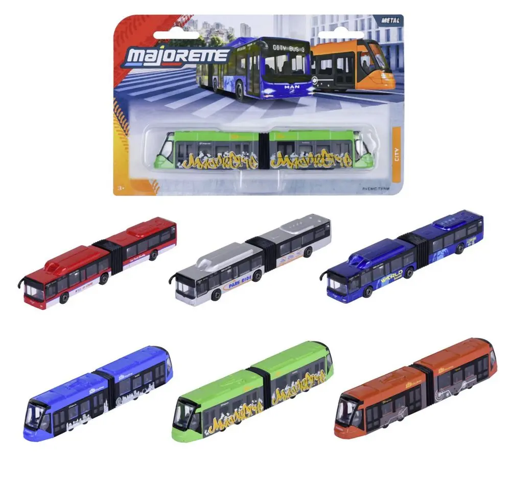 Tramvaj a autobus MAN City Majorette kovové 6 různých druhů s volnoběhem délka 20 cm