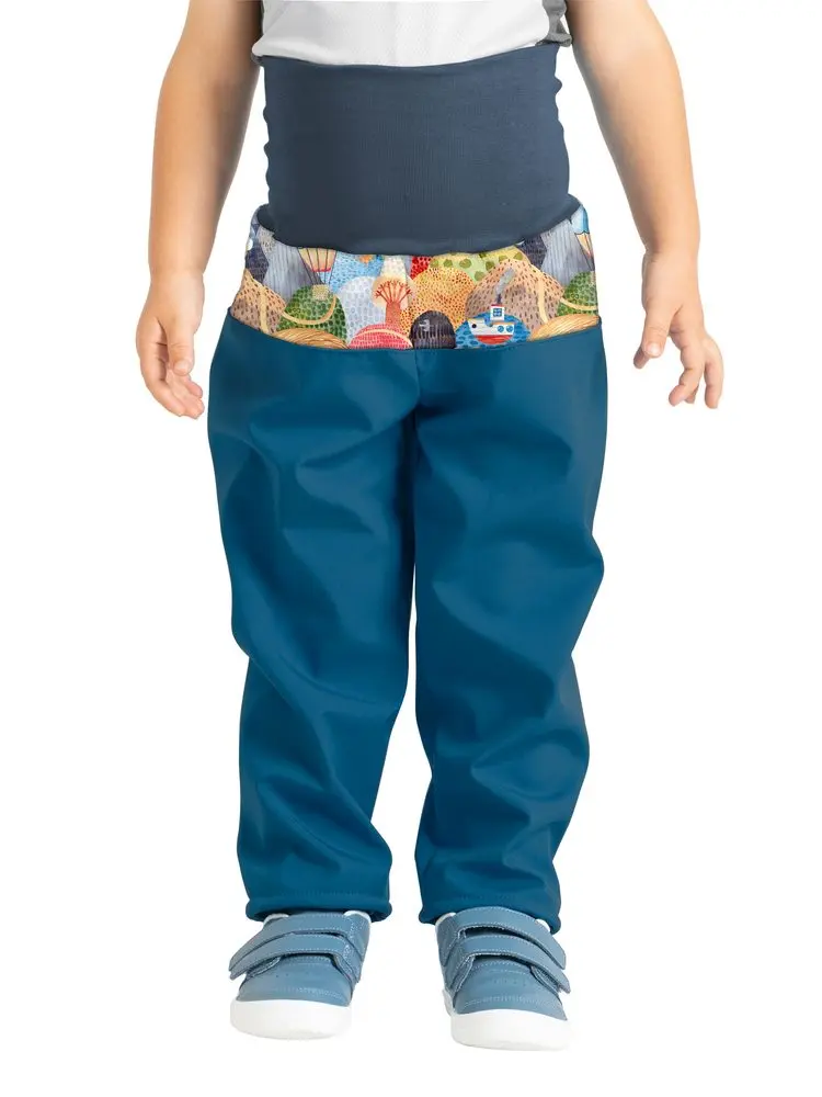 Unuo, Batolecí softshellové kalhoty s fleecem Basic, Kobaltová, Veselé kopečky - 98/104