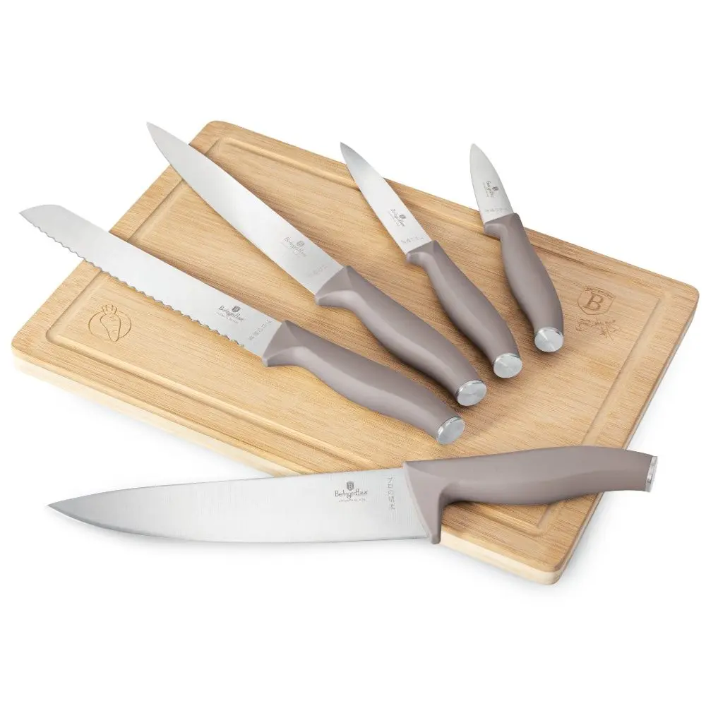 BERLINGERHAUS Sada nožů s prkénkem 6 ks Taupe Collection BH-2967