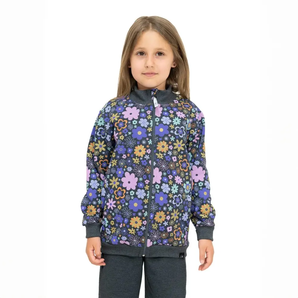 ESITO Mikina na zip Grafit Podzimní květy - šedá - 92 šedá