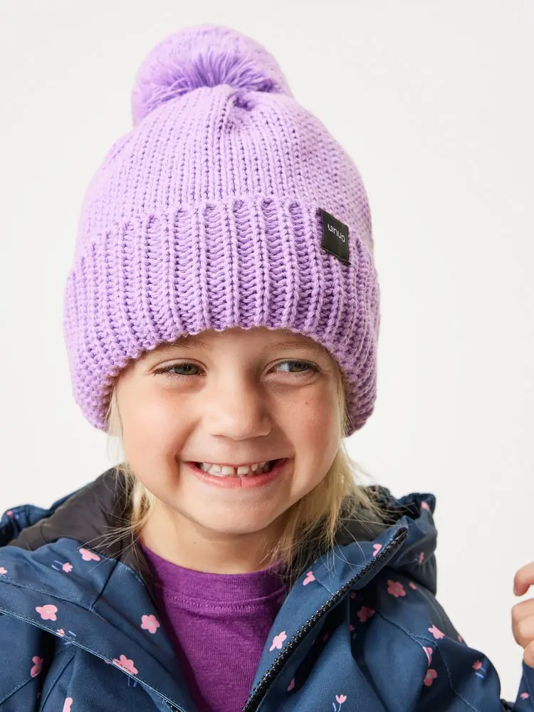 Unuo Dětská čepice pletená Bobble, Lila
