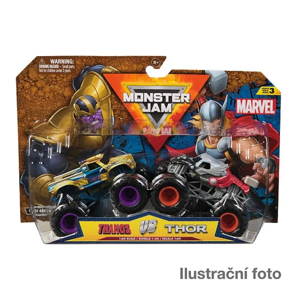 Monster Jam - sběratelský kovový model auta Monster Truck, Marvel, set 2 modelů, assort,