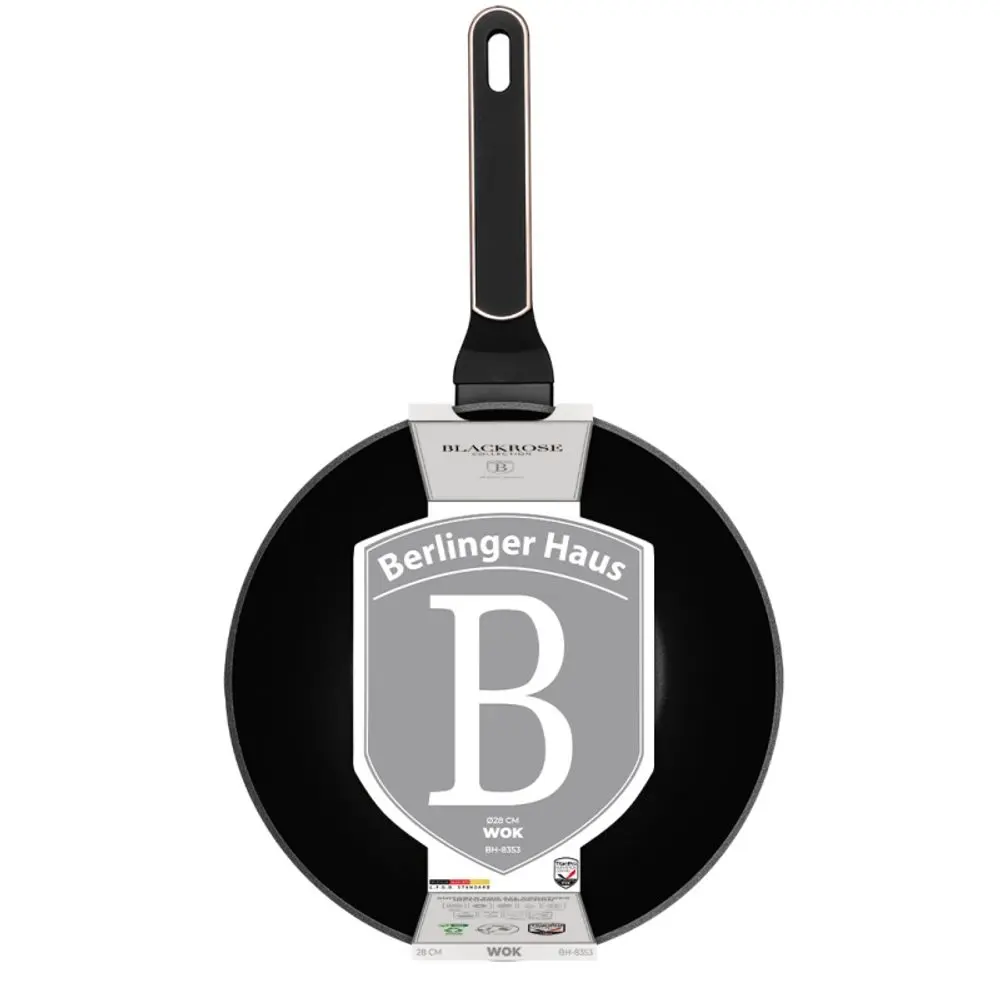 BERLINGERHAUS Pánev WOK s titanovým povrchem a poklicí 28 cm 28 cm Black Rose Collection BH-8353