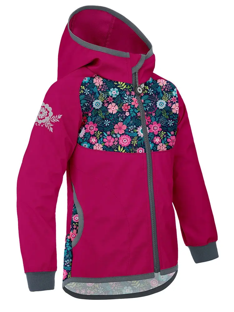 unuo Softshellová bunda bez zateplení Květinky malinová (Unuo softshell jacket) -