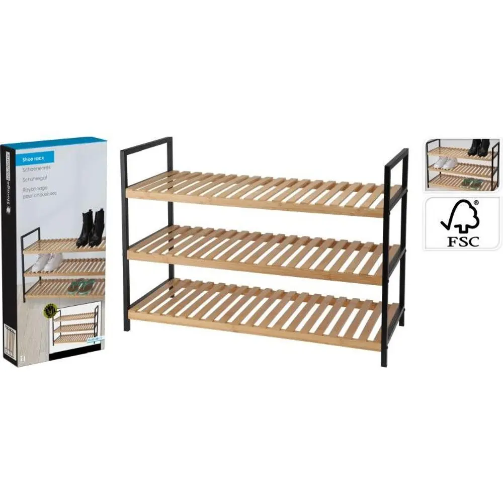 Storagesolutions Botník, 3 úrovně, bambus a kovový rám, 70 x 30 x 48,5 cm hnědý 784630160