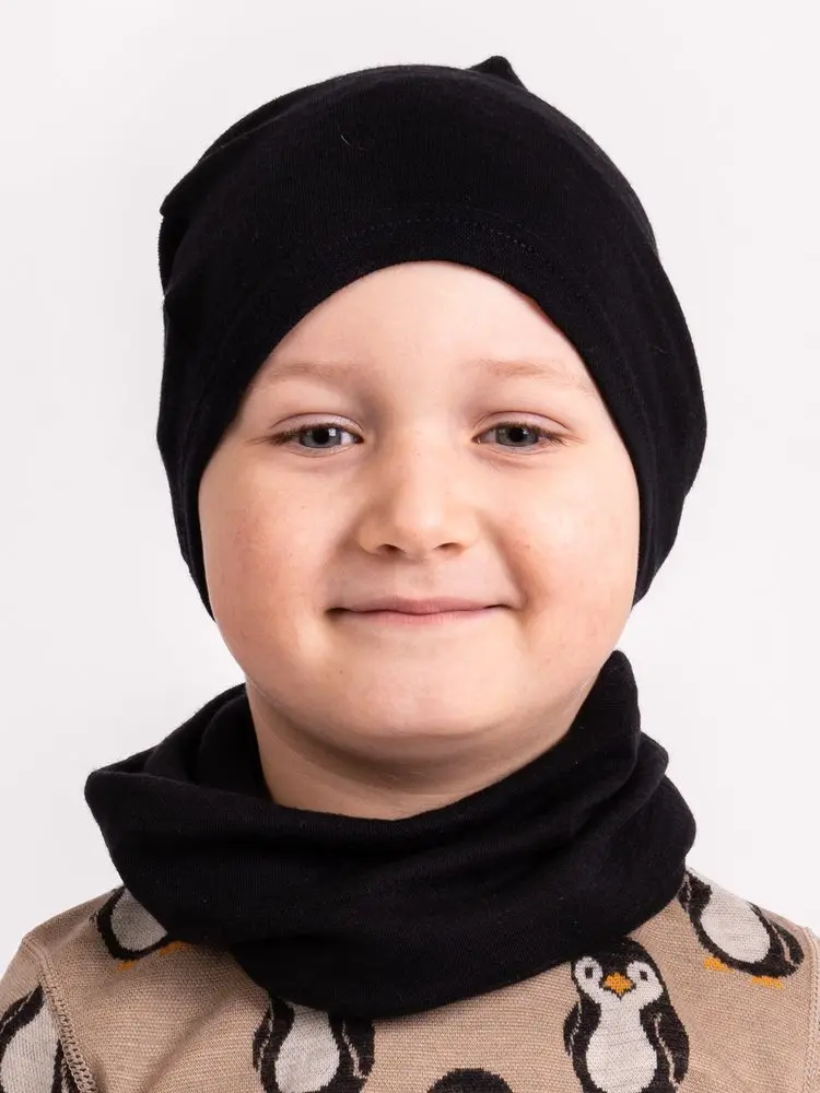 Unuo, Dětská merino čepice Homeless, Černá - S (45-48 cm) - 1-3 roky
