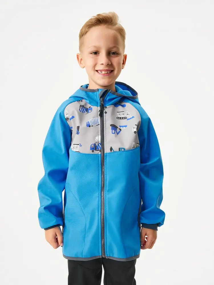 Unuo Dětská softshellová bunda s fleecem Basic, Modrá, Bagr - 122/128 - 6-8 let