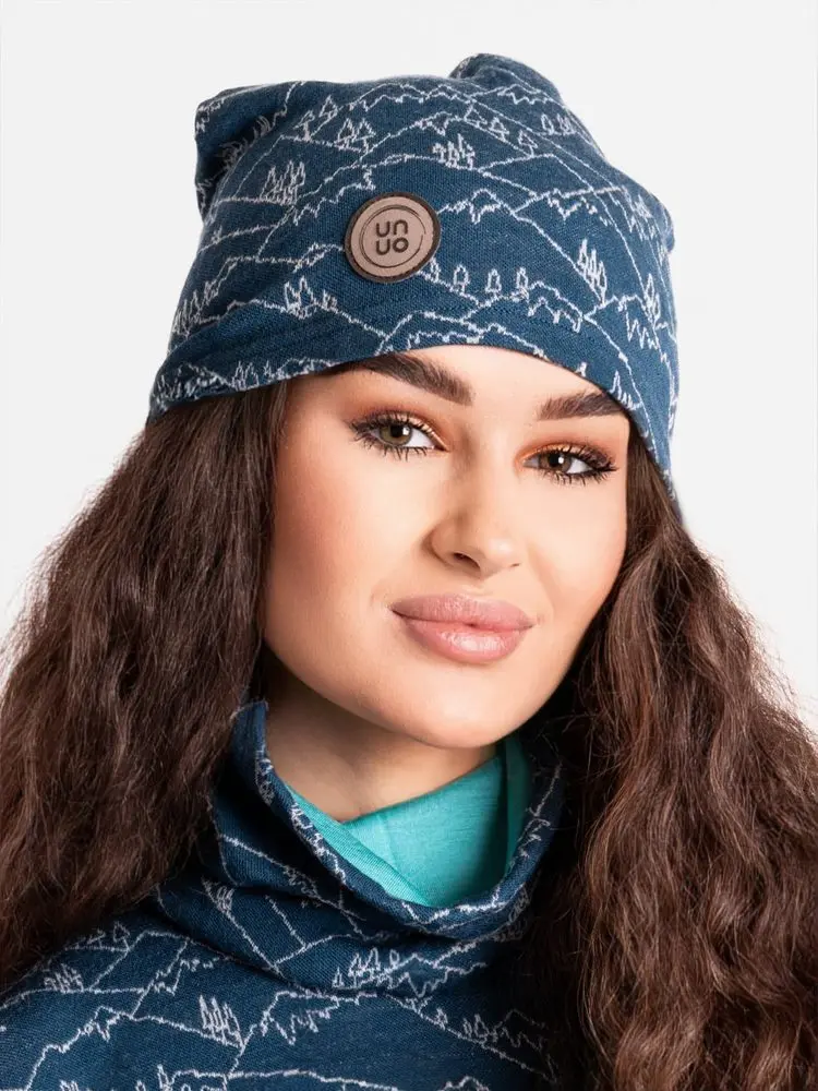 Unuo, Dámská merino čepice Homeless, Kobaltová, Hory kluk - Dámská (56-58 cm)