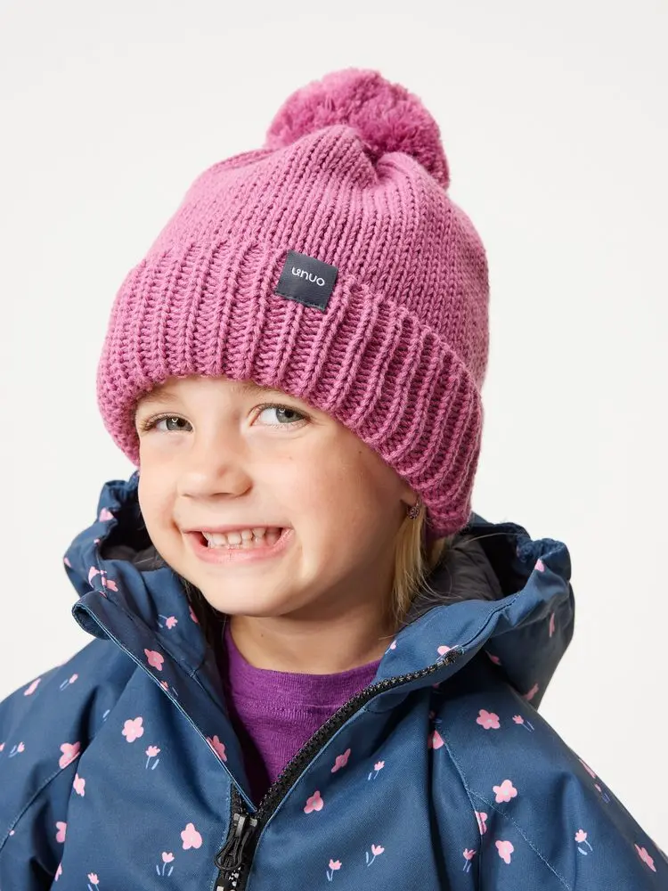 Unuo Dětská čepice pletená Bobble, Růžová