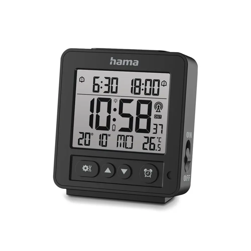 Hama Rhodes, digitální budík, řízený rádiovým signálem, černý