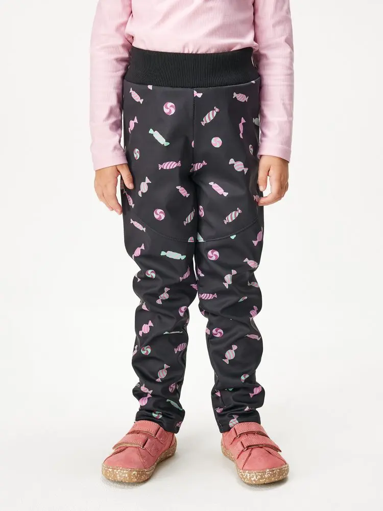 Dětské softshellové kalhoty s fleecem pružné Sporty, Černá, Bonbony