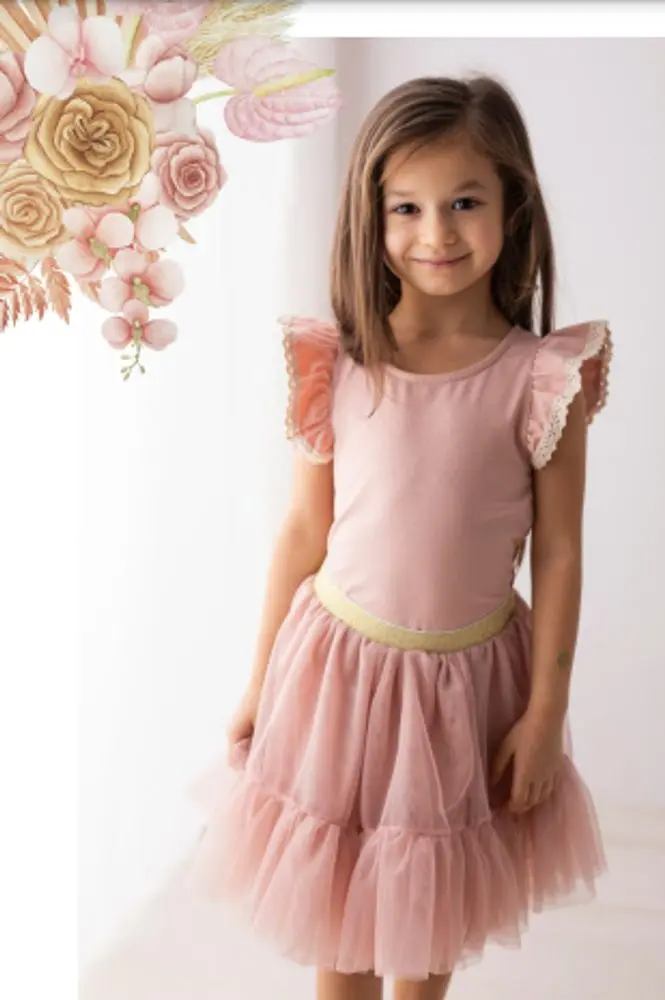 Lily Grey Dívčí sukýnka Princess  - old pink (zlatá guma) - 98