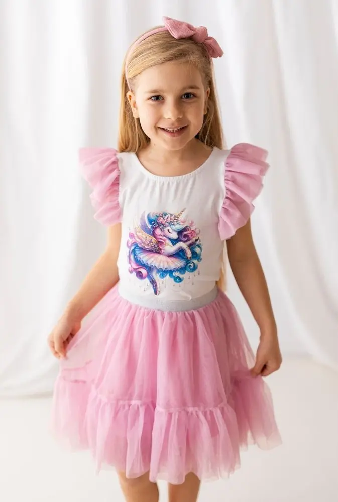 Dívčí blůzka s tylovým rukávem Lily Grey - unicorn - 116