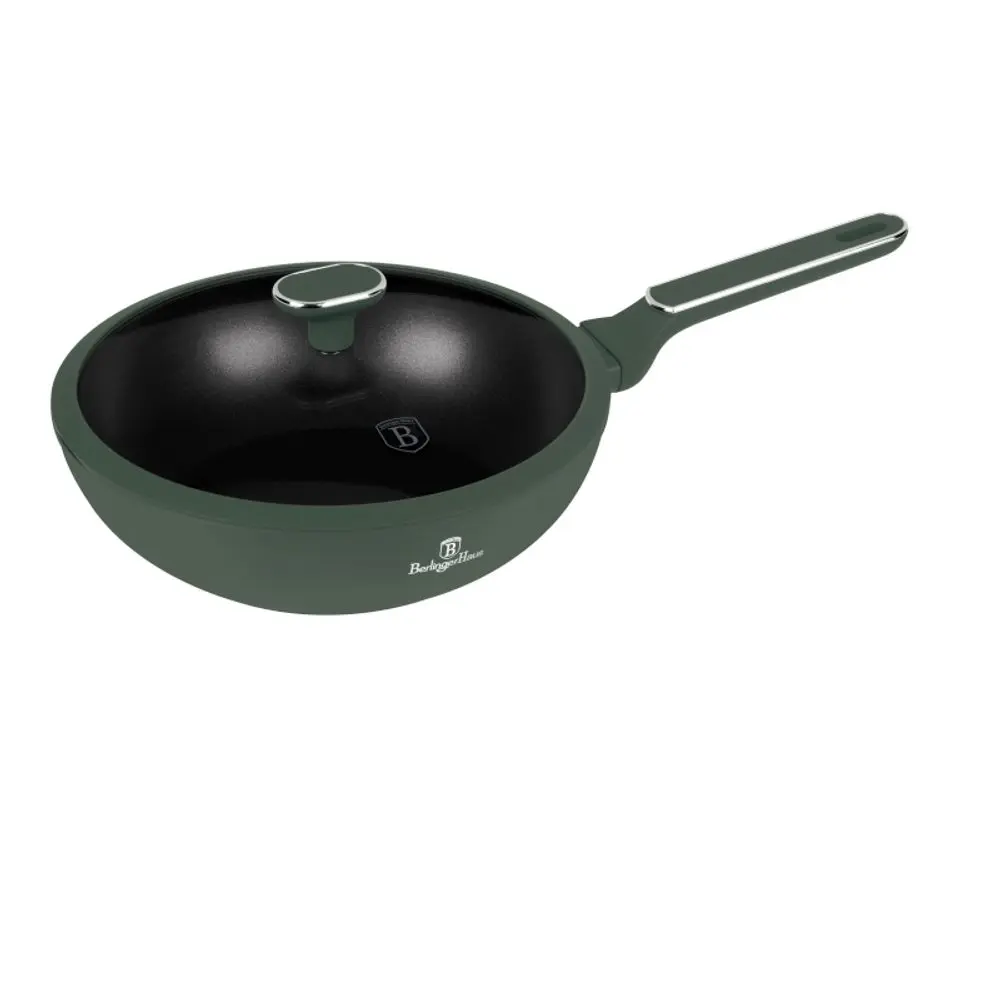BERLINGERHAUS Pánev wok s poklicí a titanovým povrchem 28 cm Matte Green Collection BH-8159