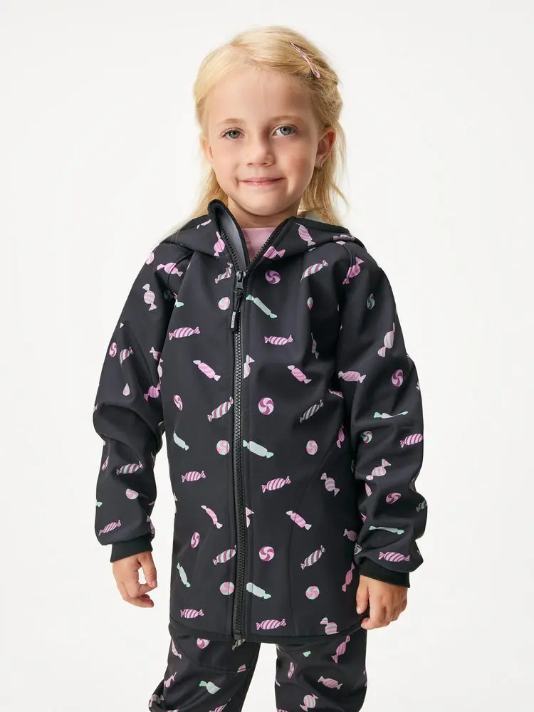 Dětská softshellová bunda s fleecem Basic, Černá, Bonbony -