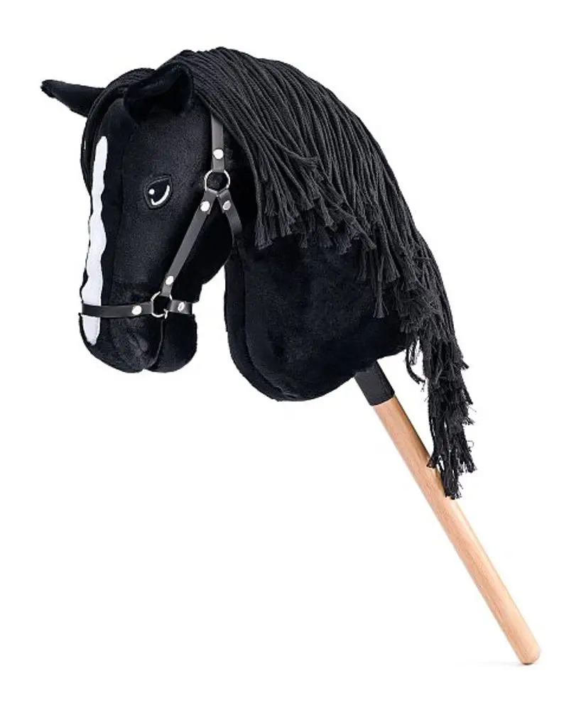 FAUNICA Hobby horse Cortez, černý kůň na tyči, provázková hříva