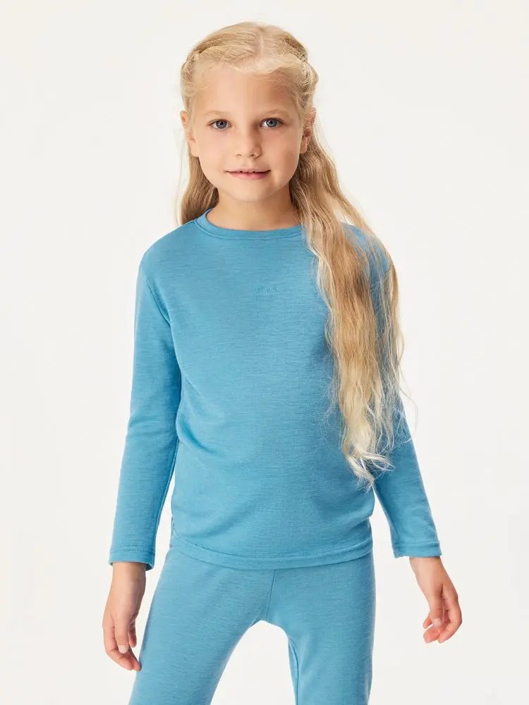 Dětské merino triko s dlouhým rukávem, Denim