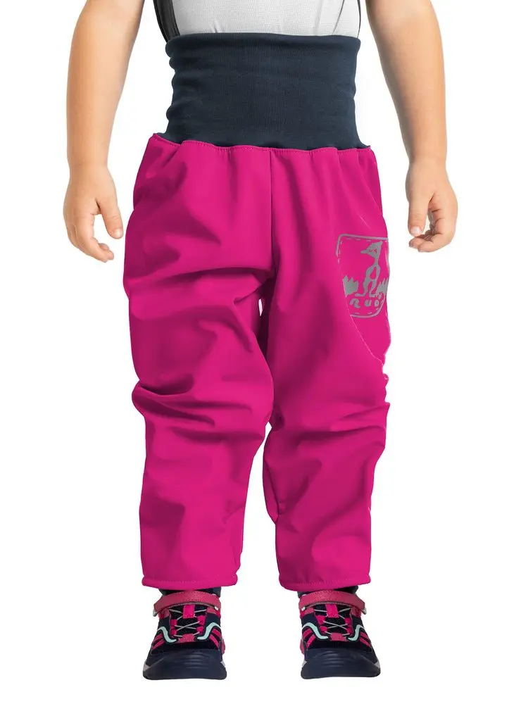 unuo Batolecí softshellové kalhoty s fleecem Fuchsiové + reflexní obrázek Evžen (Softshell toodler trousers) - 86/92