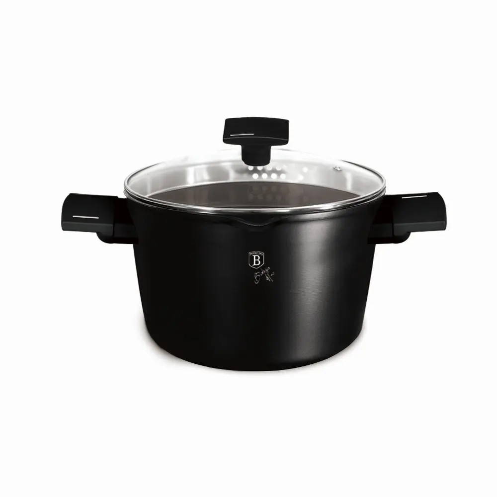 BERLINGERHAUS Kastrol s poklicí a titanovým povrchem a poklicí 24 cm Matte Black Collection LP-BH-255