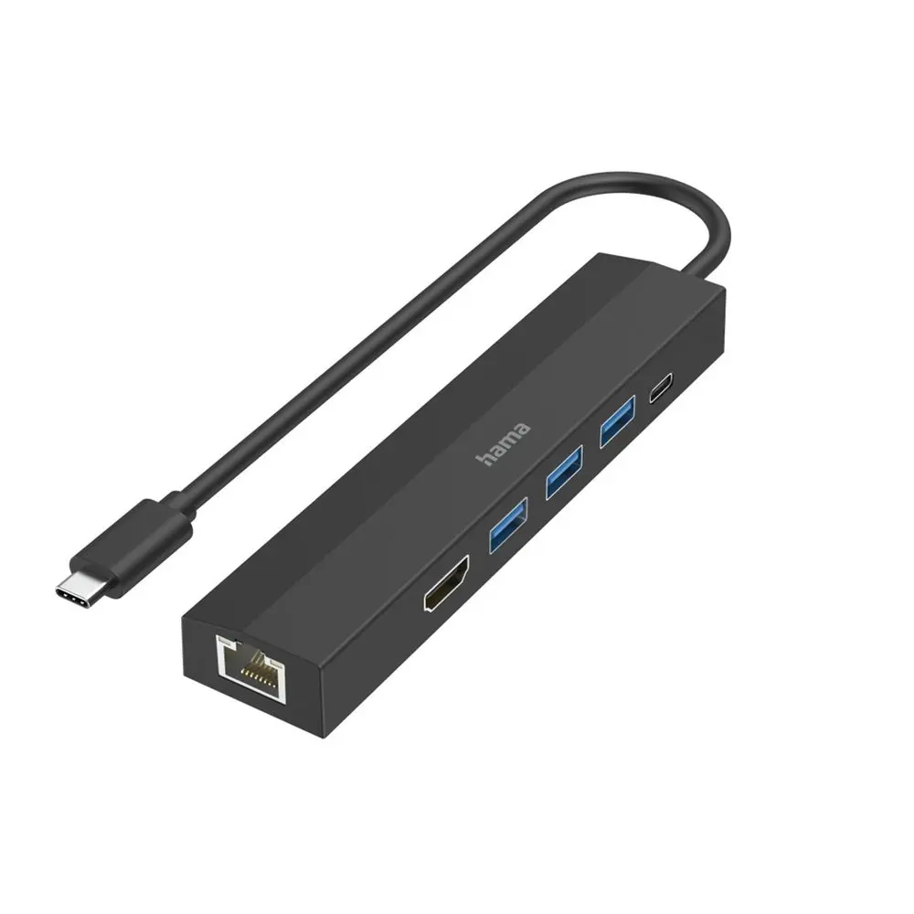 Hama USB-C hub multiport, 3x USB-A, USB-C PD, HDMI, LAN, 6 portů