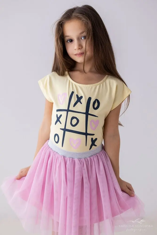 Lily grey Dívčí triko pastelově žluté piškvorky