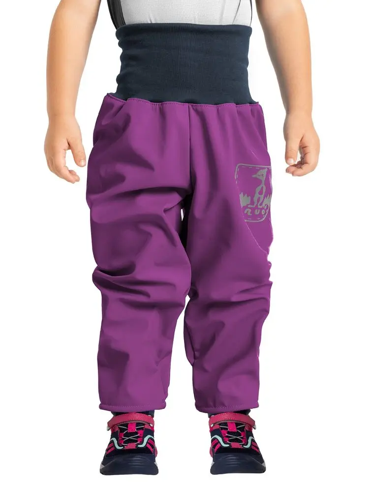 Unuo, Batolecí softshellové kalhoty s fleecem, Ostružinová + reflexní obrázek Evžen (Softshell toodler trousers) - 92/98