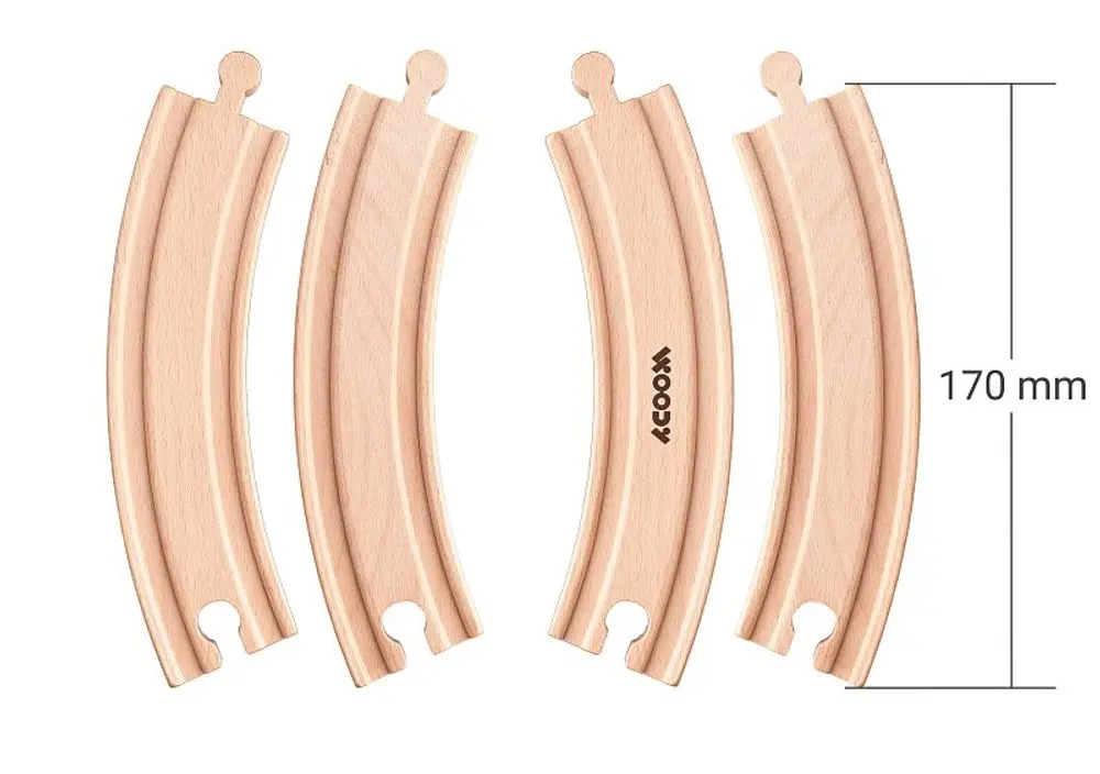 Vláčkodráha koleje - Zatáčka dlouhá, 4ks (Woody)