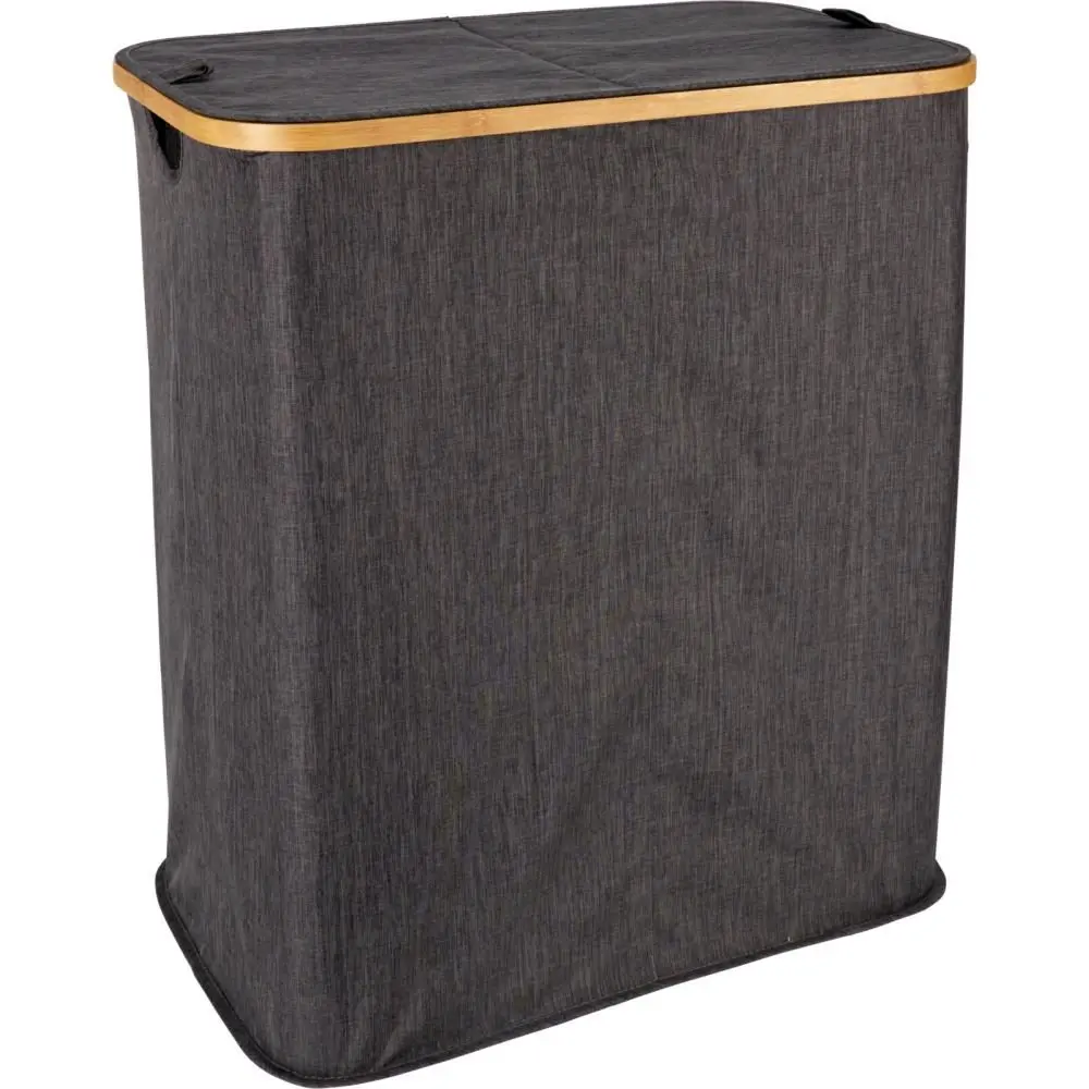 BATHROOM SOLUTIONS Koš na prádlo s bambusovým okrajem 54 x 33 x 60 cm tmavě šedá KO-170495180