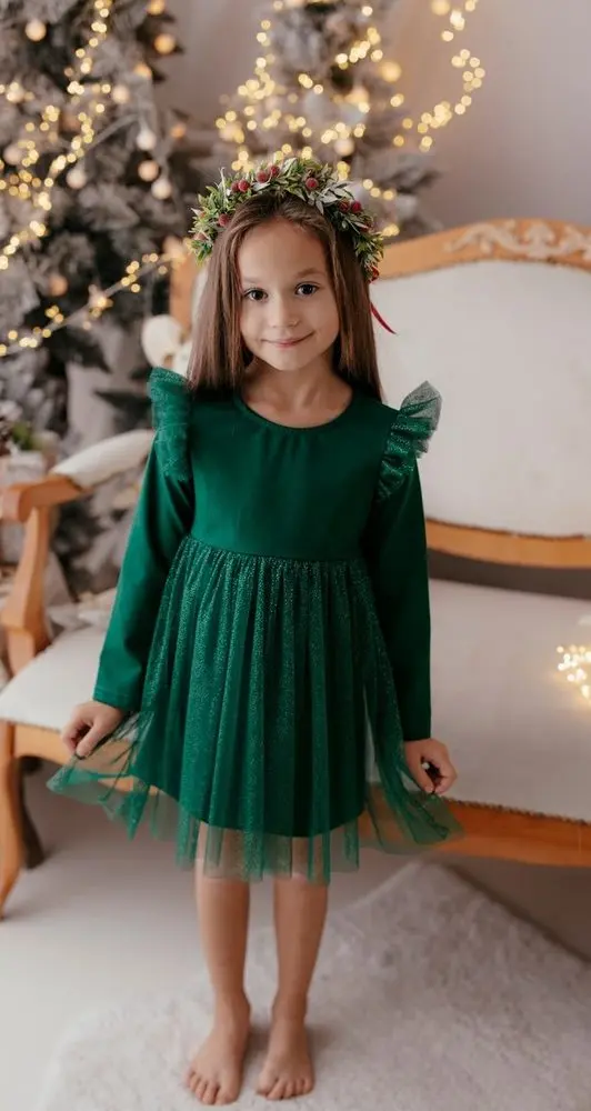 Lily Grey Dívčí slavnostní šaty zelené tyl - 104