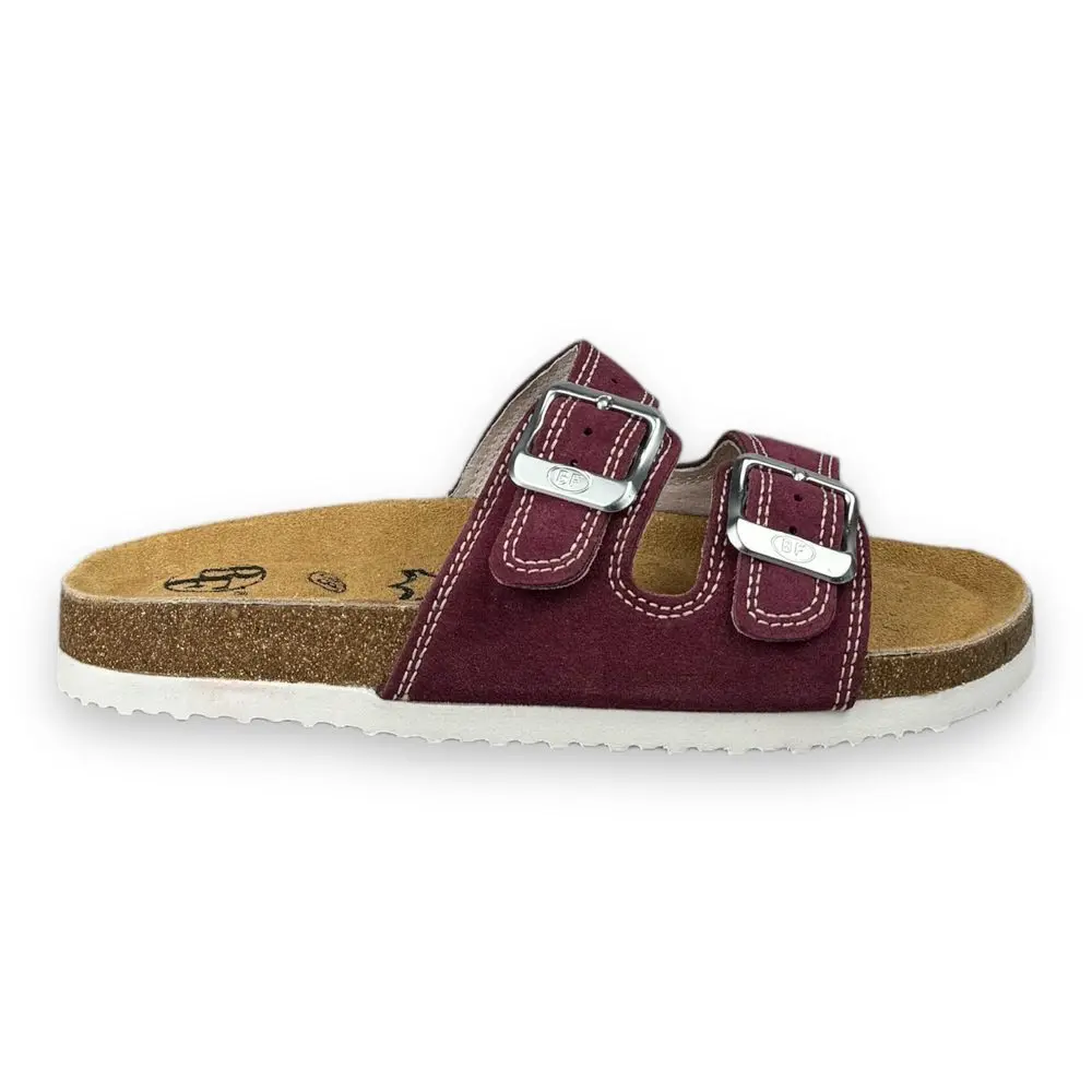 Best Feet Dívčí kožené pantofle - bordo -