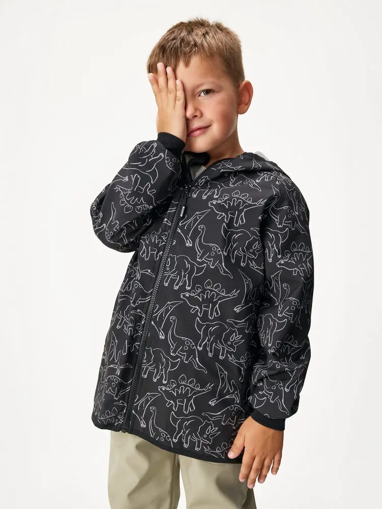 Dětská softshellová bunda UNUO s fleecem Basic, Černá, Dino Velikost:
