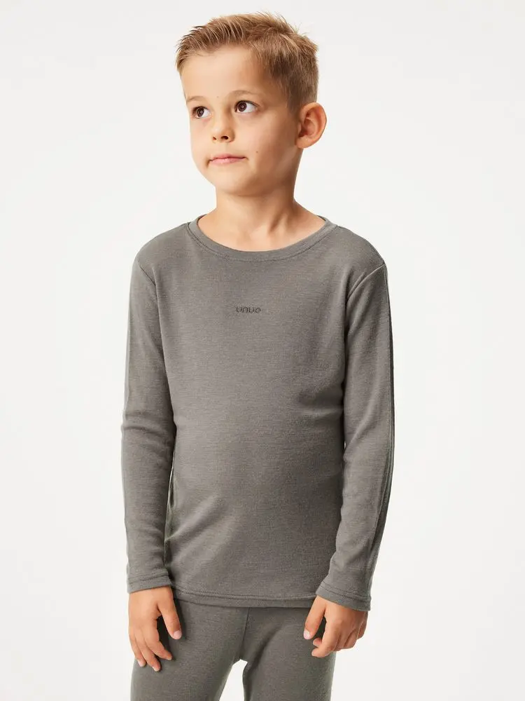 Dětské merino triko UNUO s dlouhým rukávem, Hnědá Velikost