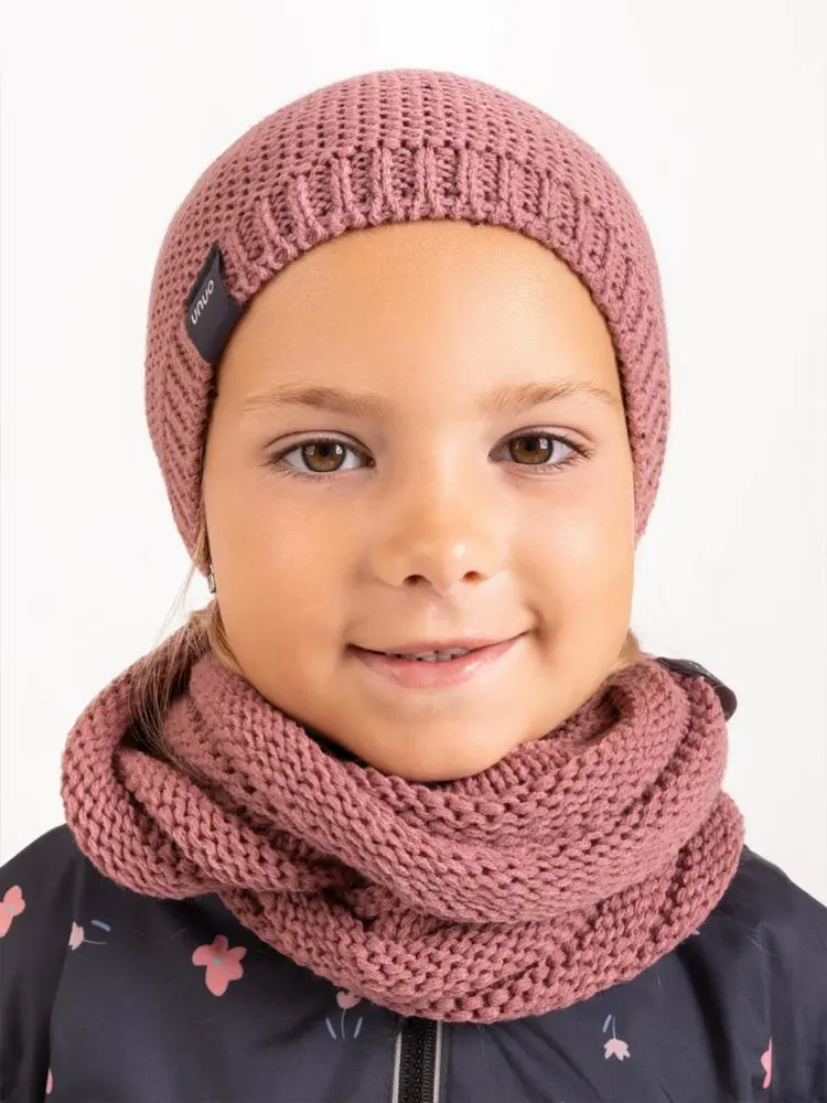 Unuo, Dětská čepice pletená Warm, Starorůžová