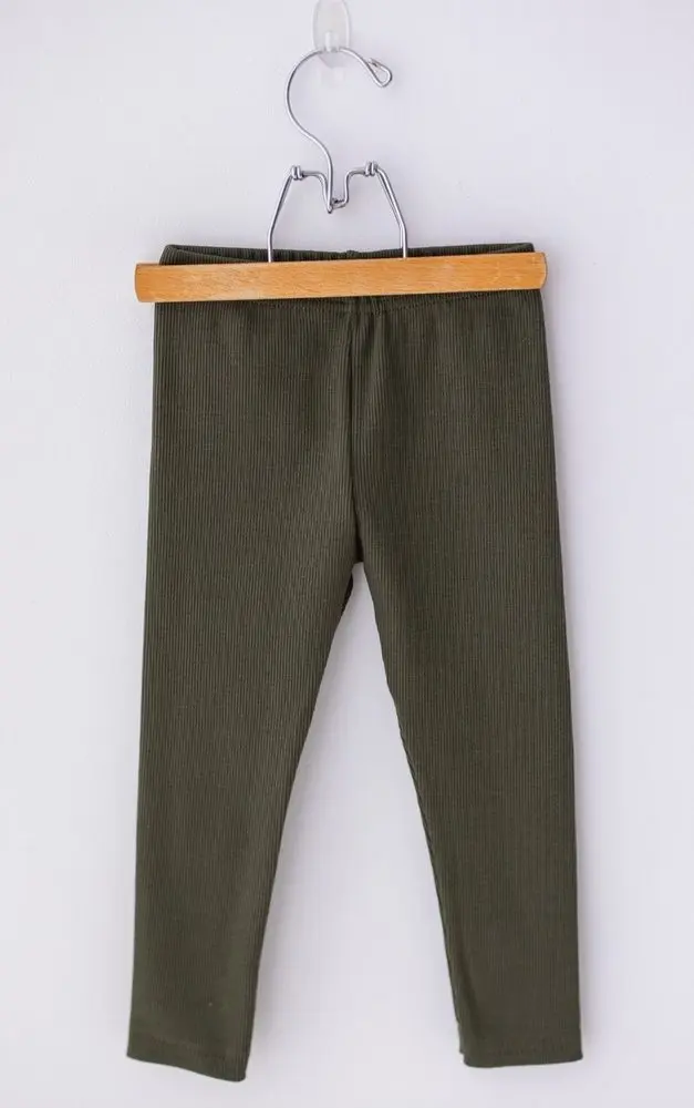 Legíny Lily Grey jednobarevné žebrované - khaki - 104