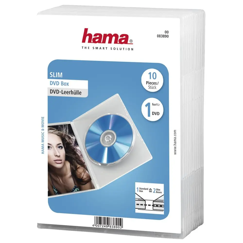 Hama Slim, obal na 1 DVD, s fólií, průhledný, balení 10 ks (cena za balení)