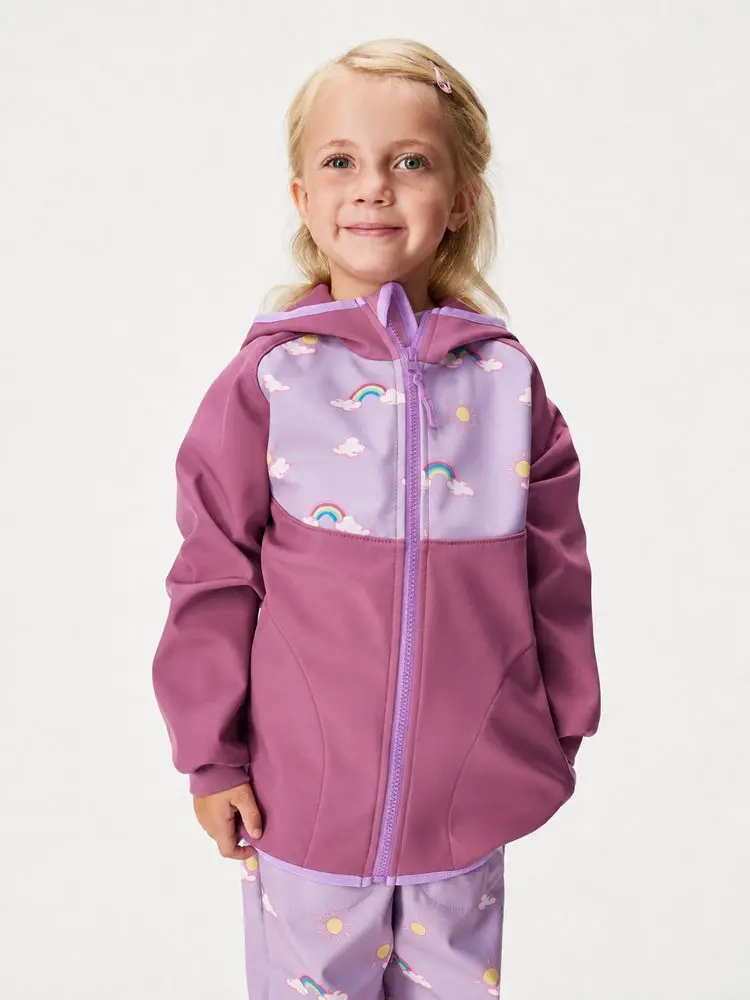 Dětská softshellová bunda s fleecem Basic, Švestková, Duha - 110/116 - 4-6 let
