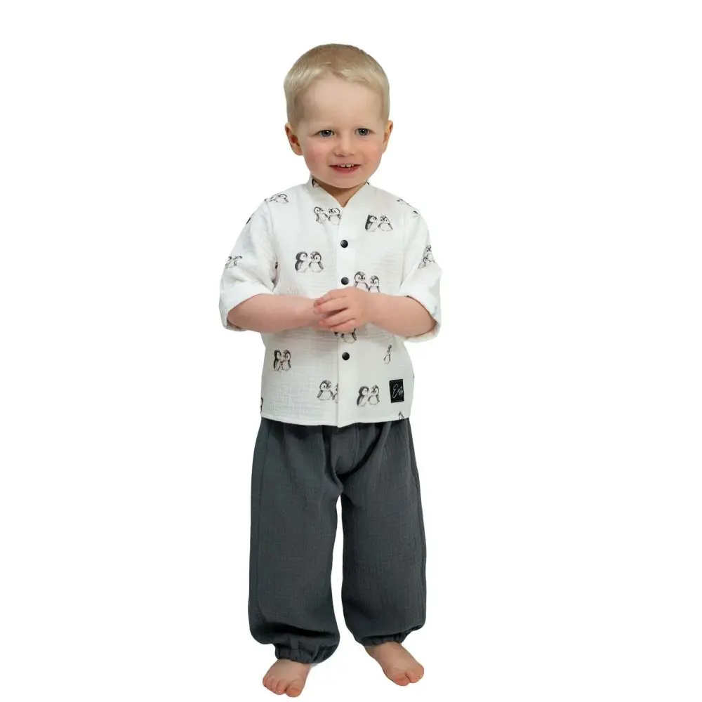 ESITO | Dětská mušelínová košile Luca Tučňáci - bílá / 74 -