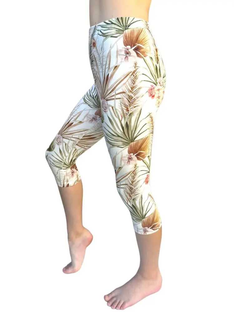 3/4 Legíny Lily Grey - Palmové listy