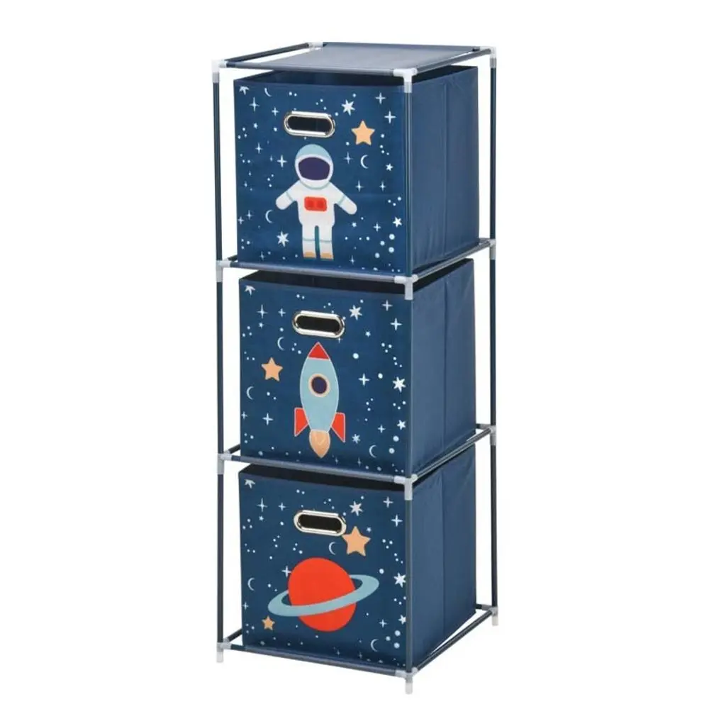 Storagesolutions Regál na knihy s úložnými boxy na hračky - vesmirná mise, 35 x 35 x 102 cm tmavě modrý C80653170