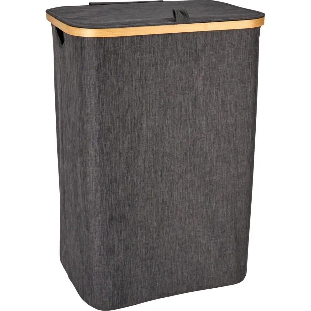BATHROOM SOLUTIONS Koš na prádlo s bambusovým okrajem 40 x 30 x 60 cm tmavě šedá KO-170495170