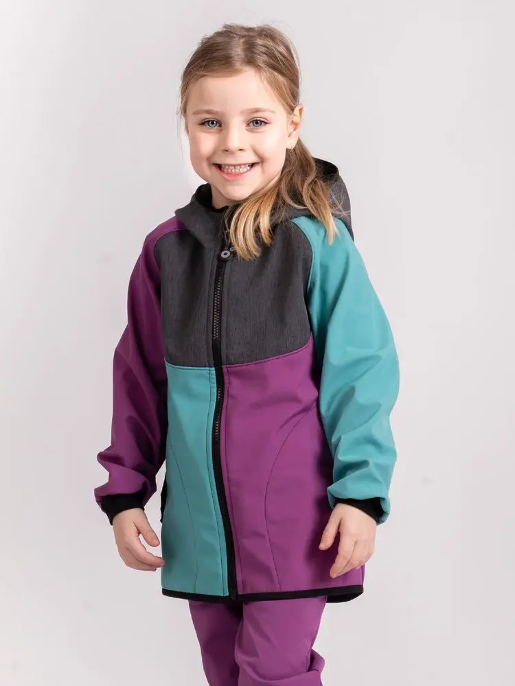 Unuo, Dětská softshellová bunda s fleecem Basic, Multicolor Ostružinová - 104/110