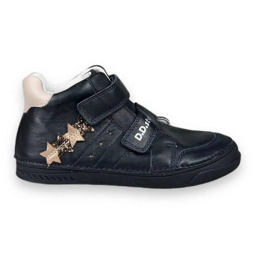 DDstep Dětské kožené boty - Modré s hvězdami