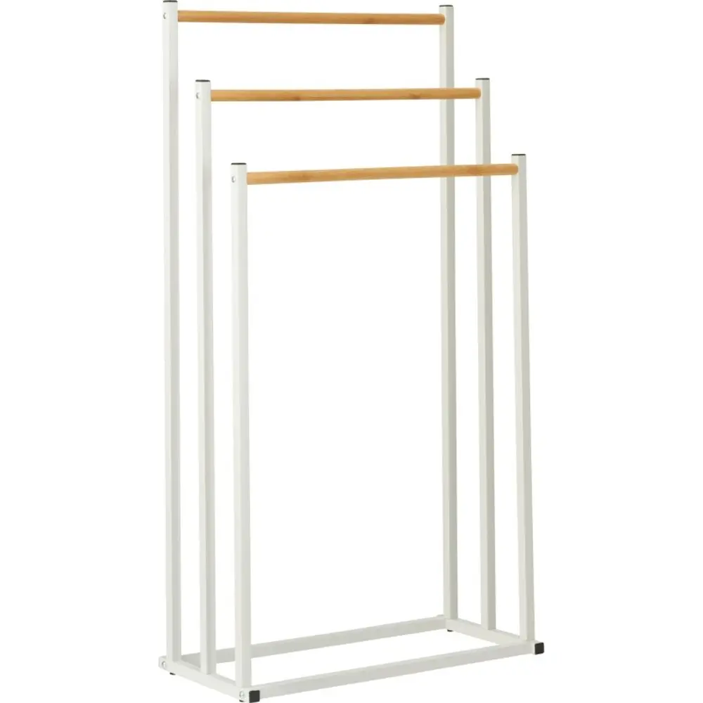 BATHROOM SOLUTIONS Věšák na ručníky kovový bílý s bambusem KO-C80653870